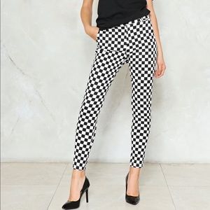 Nasty Gal Checkered Pants Skinny Ankle Black White NWT 2 mid rise squares retro